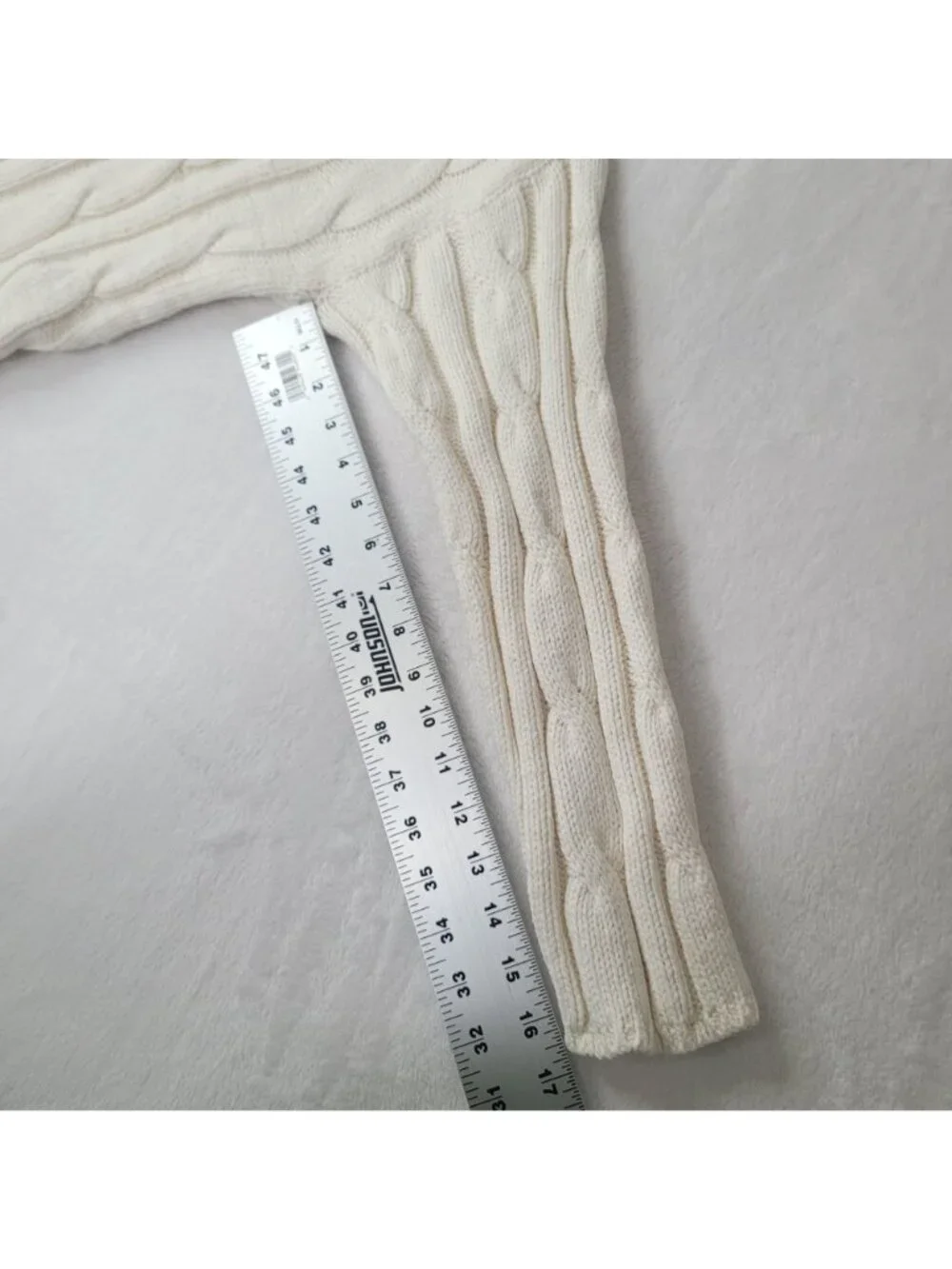 Madewell Women's Cream Cable Knit V-Neck Sweater Size L - Picture 7 of 8